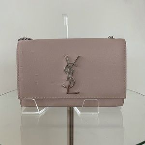 YSL Kate medium in leather with silver hardware. Light pink/nude color